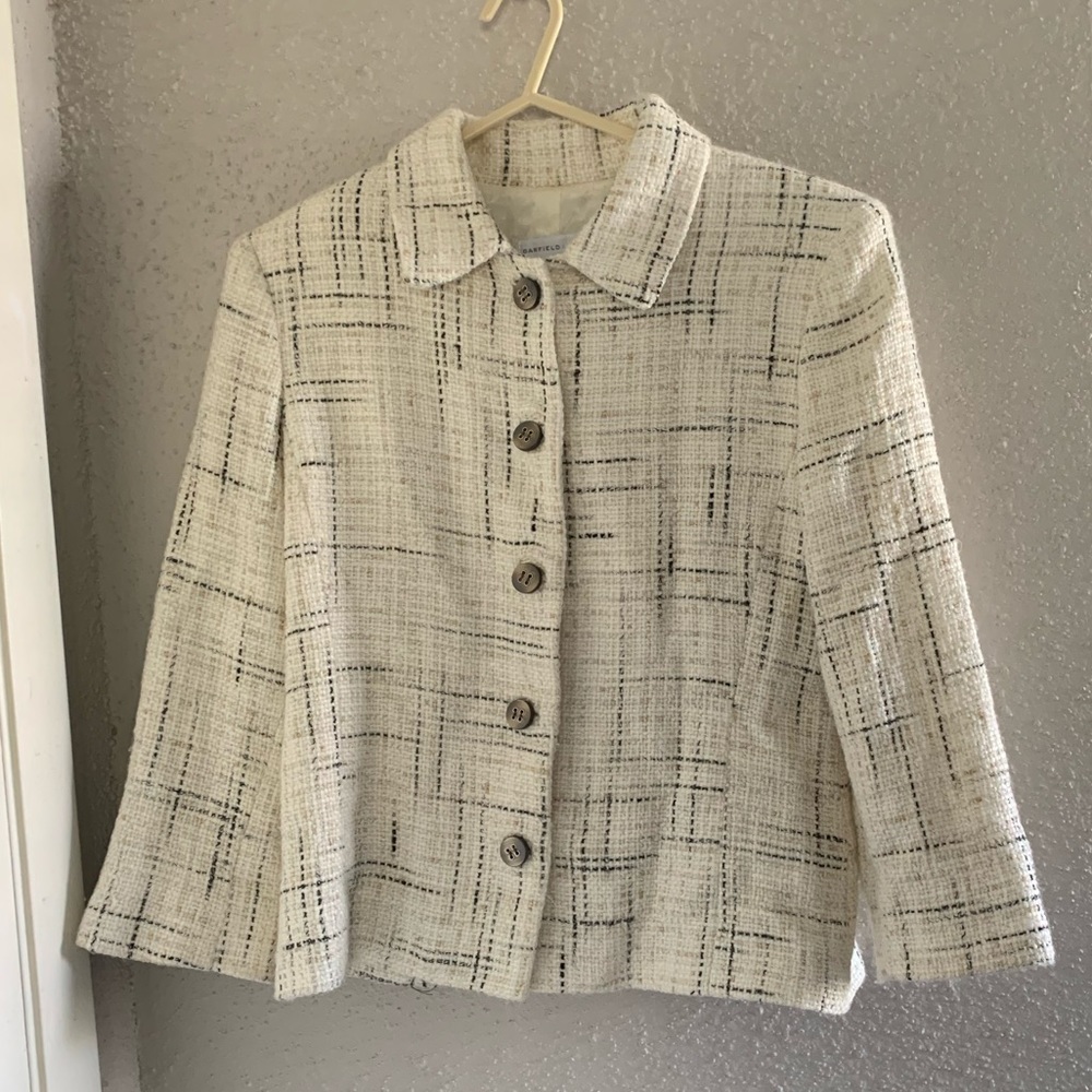 Cream Woven Plaid Blazer